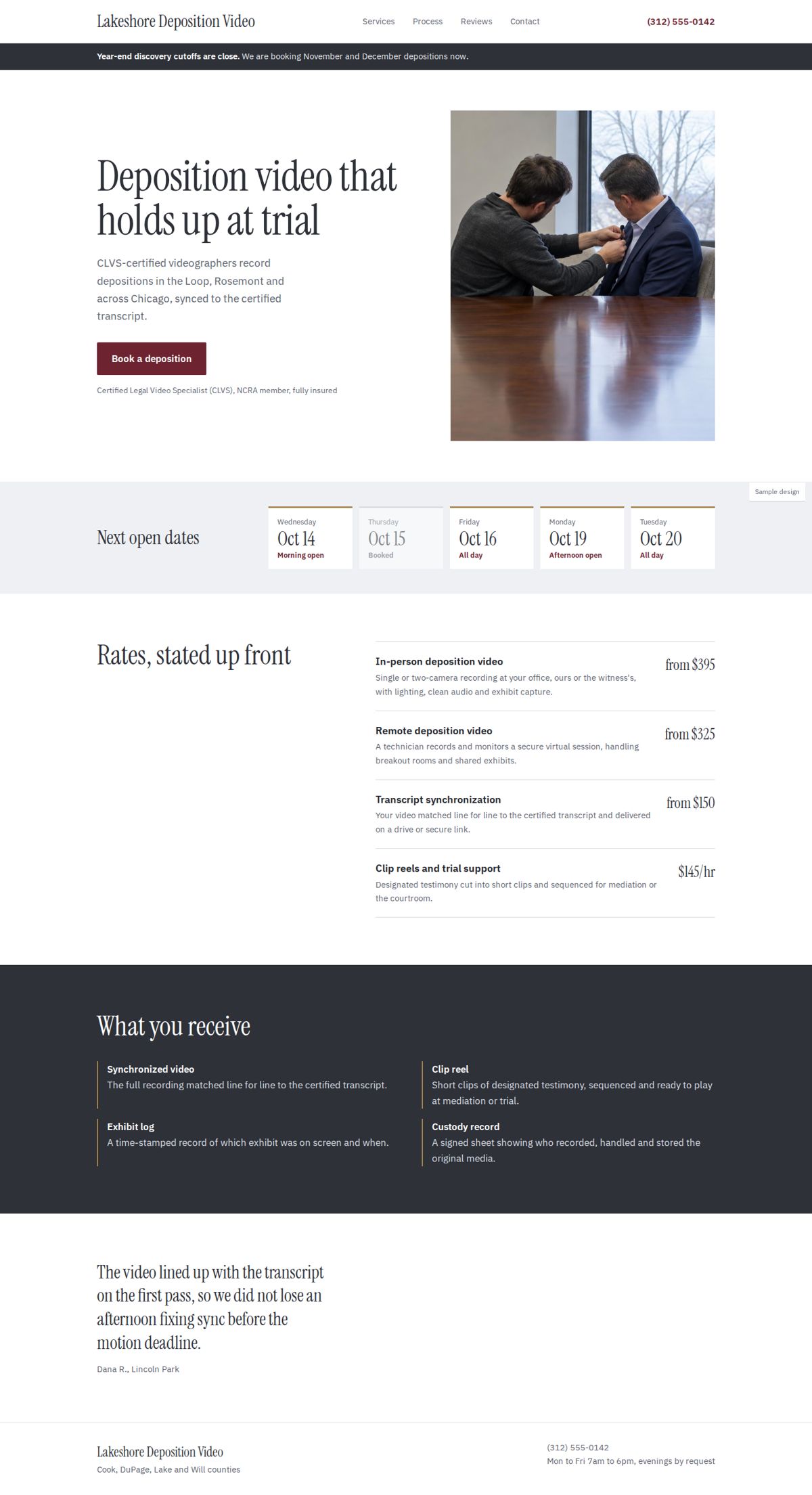 Full page of a sample business website, desktop view